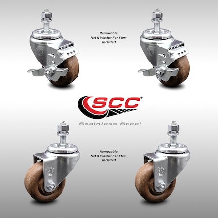 Service Caster 3 Inch SS High Temp Glass Filled Nylon 1/2 Inch Threaded Stem Caster Brakes, 2PK SCC-SSTS20S314-GFNSHT-121315-2-TLB-2